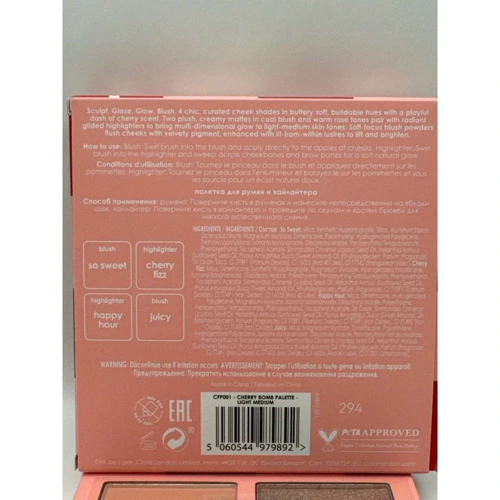 Ciate London Cherry Bomb Blush‎ Highlighter Palette Makeup Face Powder BNIB